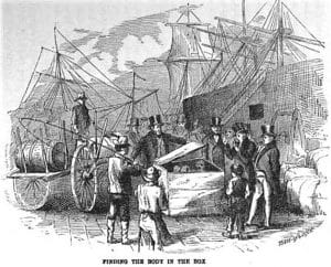 Authorities open the crate containing the body of Samuel Adams.