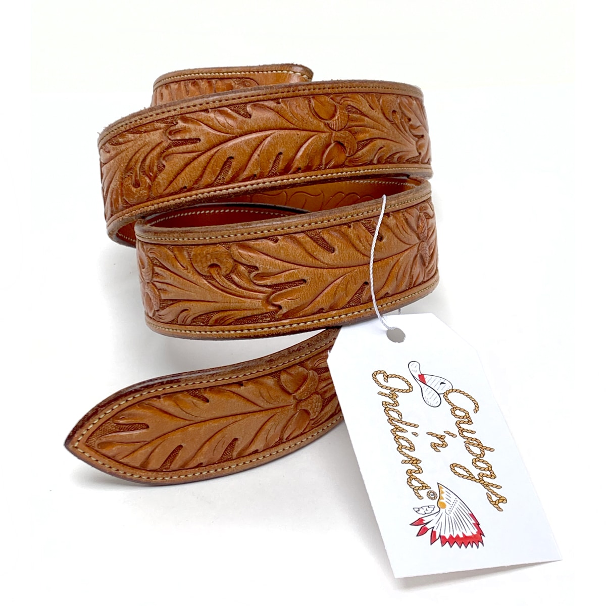 Handtooled Leather Belt - Saddle